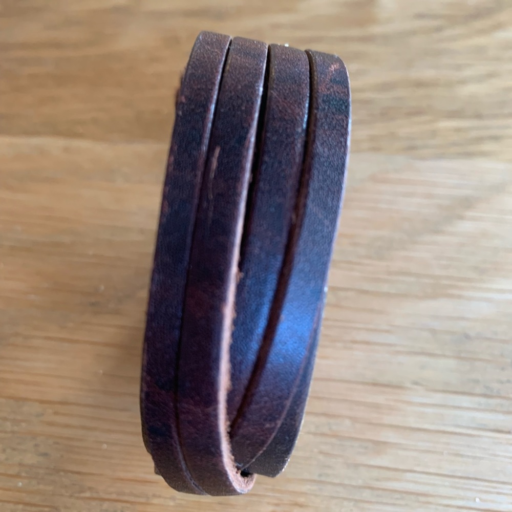 Braided brown leather wrap bracelet